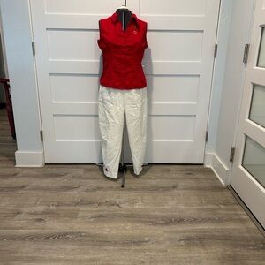 R&K Linen Red Top and White Pants Set
